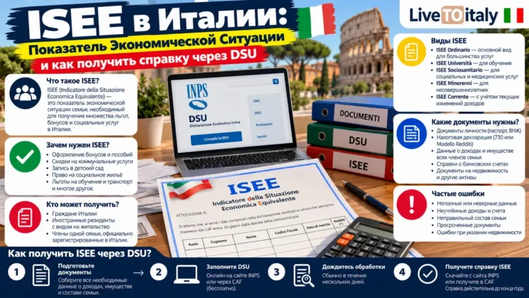 ISEE в Италии: Показатель Экономической Ситуации и как получить справку через DSU в 2026 году, виды ISEE, документы и частые ошибки
