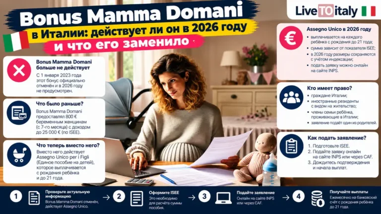 Bonus Mamma Domani в Италии: действует ли он в 2026 году и что его заменило
