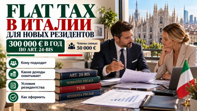 Flat tax в Италии для новых резидентов (art. 24-bis): 100k → 200k → 300k, кому подходит и как оформить в 2026