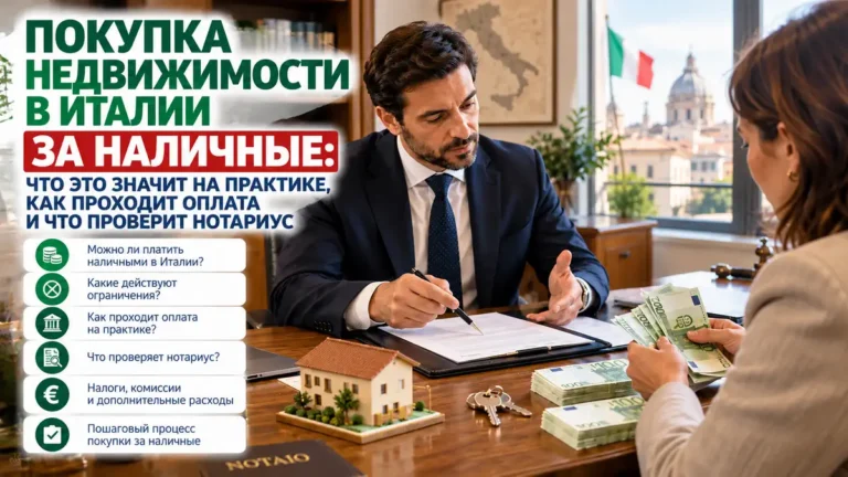 Покупка недвижимости в Италии за наличные: что это значит на практике, как проходит оплата и что проверит нотариус