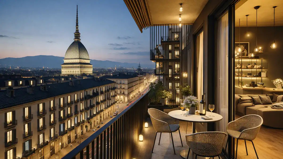 Апартаменты с балконом в Турине, предлагающие вид на исторический центр и комфортное проживание на короткий срок