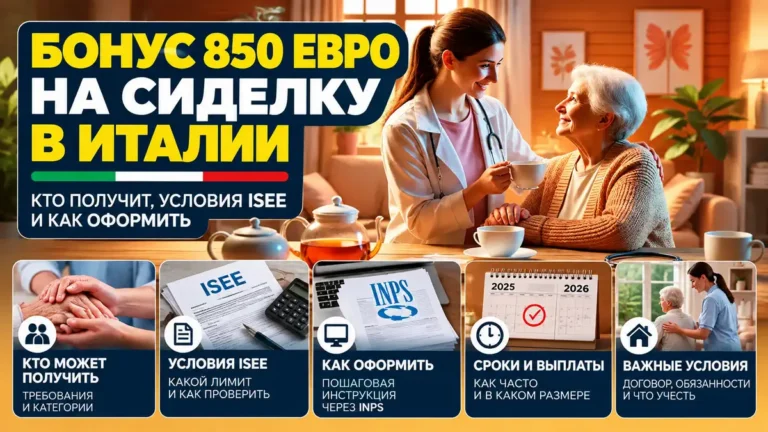 Бонус 850 евро на сиделку в Италии: кто получит, условия ISEE и как оформить в 2026