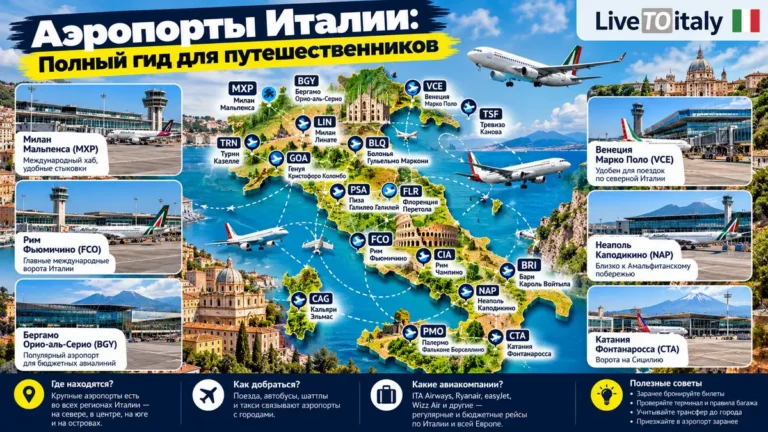 Аэропорты Италии в 2027 году: карта, список по городам и как добраться до центра