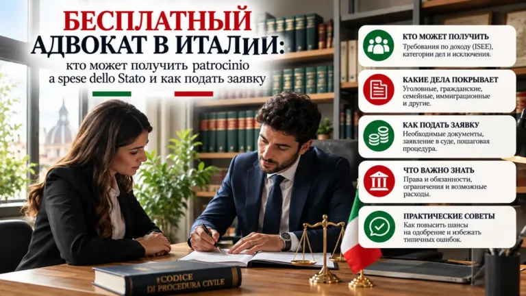 Бесплатный адвокат в Италии: кто может получить patrocinio a spese dello Stato и как подать заявку