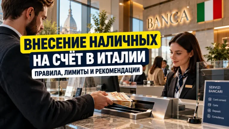 Внесение наличных на счёт в Италии: лимиты, документы, проверки банка