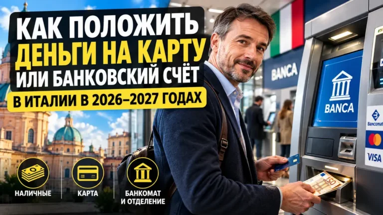 Как положить деньги на карту или банковский счёт в Италии в 2026-2027 годах