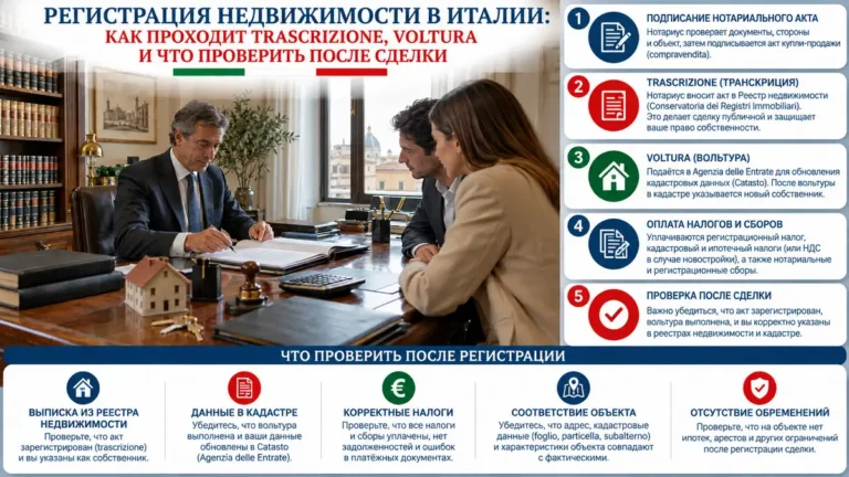 Регистрация недвижимости в Италии: как проходит trascrizione, voltura и что проверить после сделки