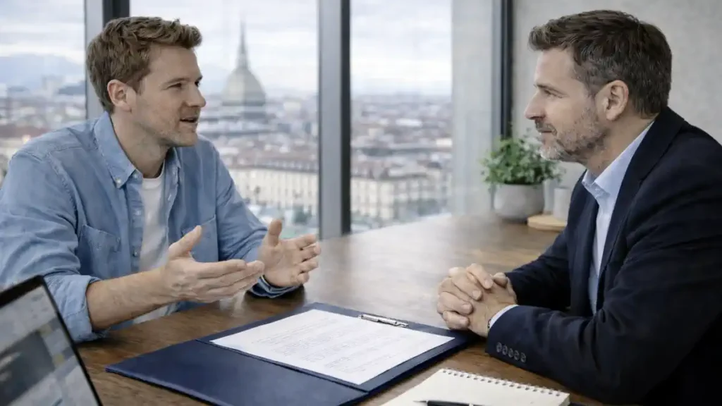 SRL в Италии: предприниматель обсуждает регистрацию компании с консультантом