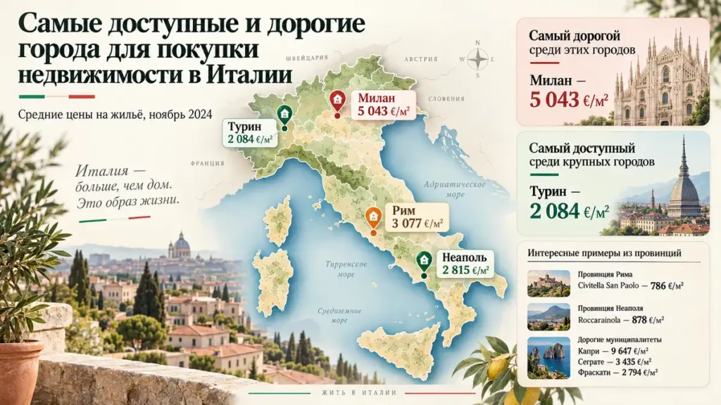 График цен на недвижимость в Италии по регионам.