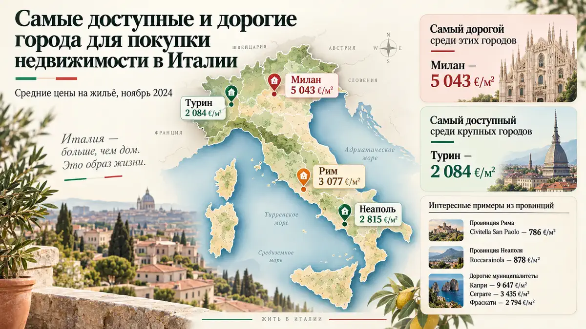 График цен на недвижимость в Италии по регионам.