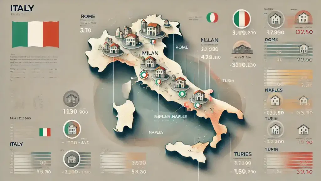 График цен на недвижимость в Италии по регионам.