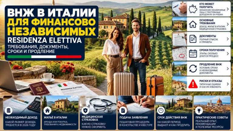 ВНЖ в Италии для финансово независимых: Residenza Elettiva, условия, права и продление