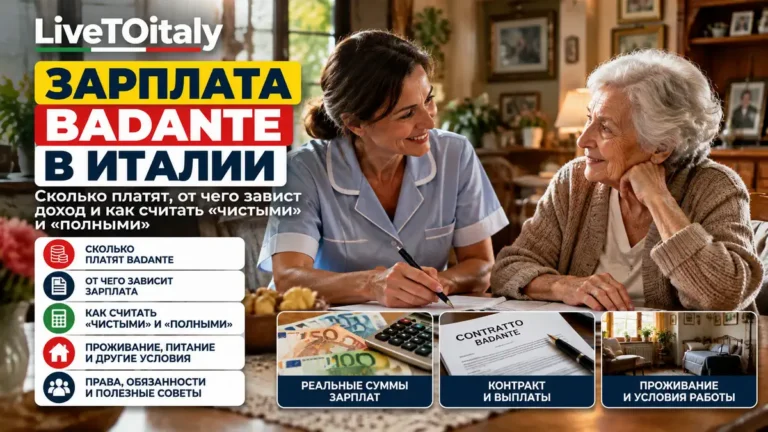Зарплата badante в Италии сколько платят, от чего зависит доход и как считать «чистыми» и «полными»