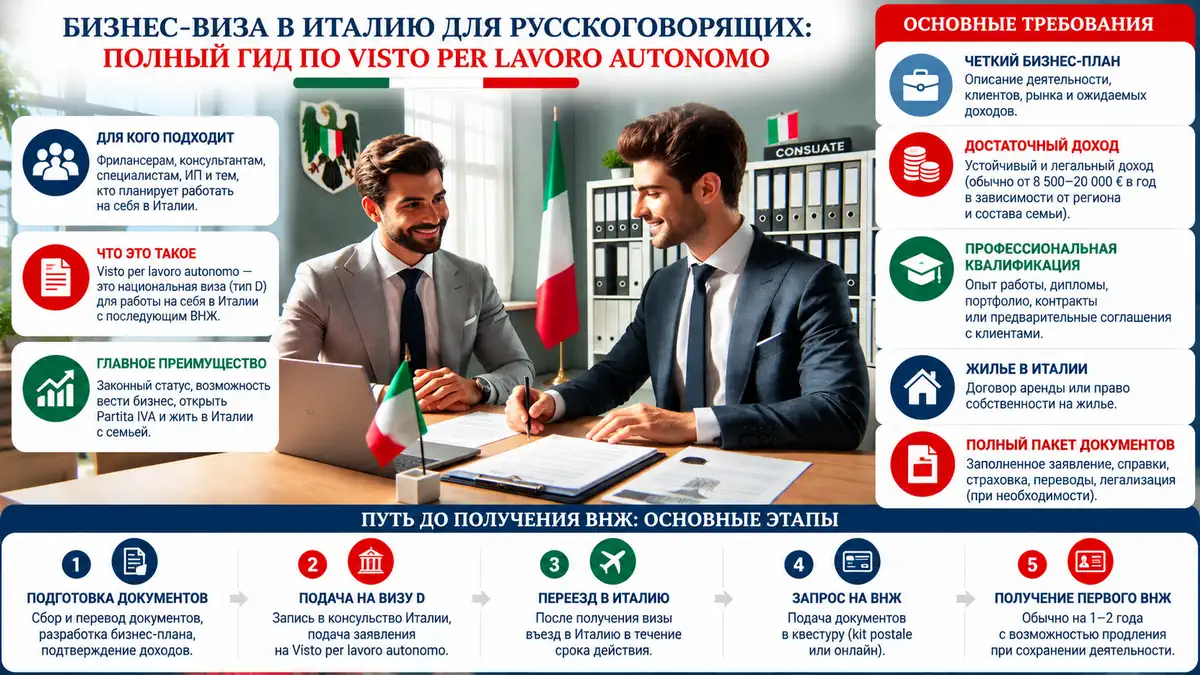 Предприниматель подаёт документы на бизнес-визу в Италию в консульстве