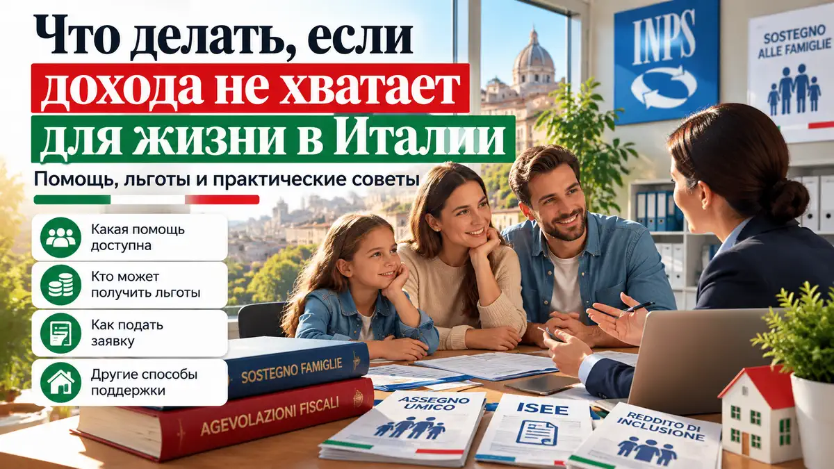 Семья в Италии обсуждает свои финансы с сотрудником социальной службы