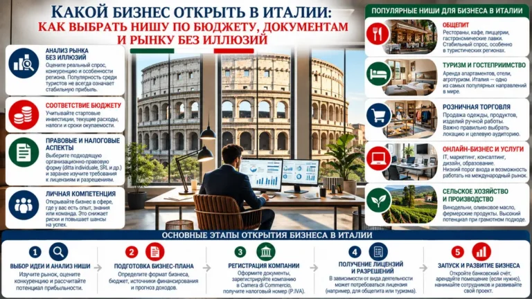 Какой бизнес открыть в Италии: как выбрать нишу по бюджету, документам и рынку без иллюзий