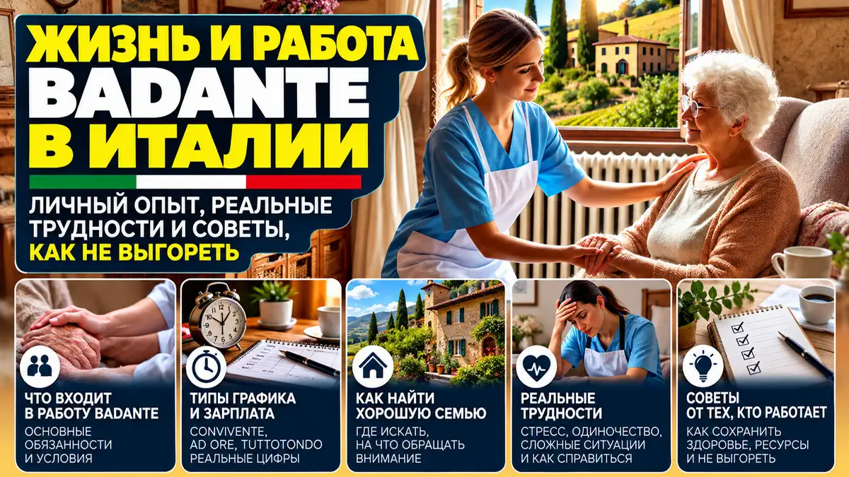 Сиделка баданте ухаживает за пожилой женщиной в Италии