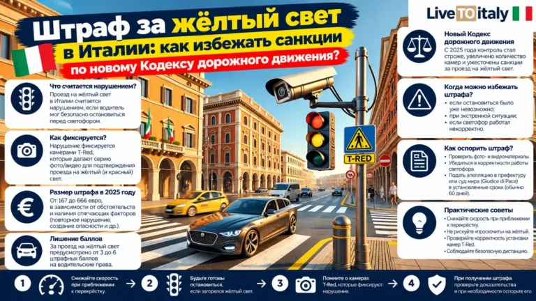 Жёлтый свет светофора в Италии: когда можно проехать, штрафы и камеры T-Red в 2027 году