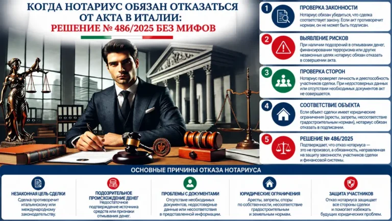 Когда нотариус обязан отказаться от акта в Италии: решение № 486/2025 без мифов