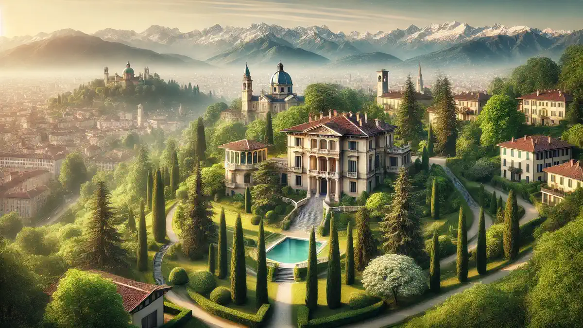 Панорамный вид на Турин и престижные районы на холмах (Collina di Torino)