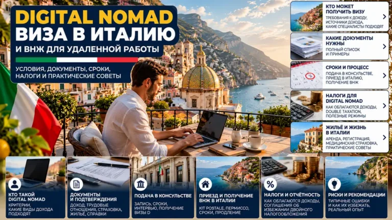 Digital Nomad виза в Италию и ВНЖ для удаленной работы: условия, документы, сроки, налоги