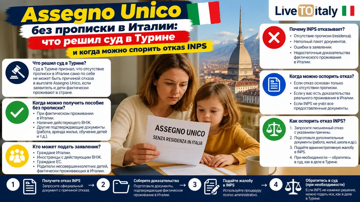 Мама и ребёнок оформляют документы на пособие Assegno unico без прописки в Италии