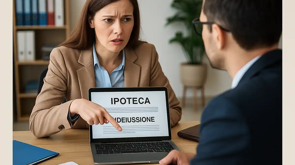 Русскоязычная женщина в банке обсуждает отказ от fideiussione по ипотеке в Италии