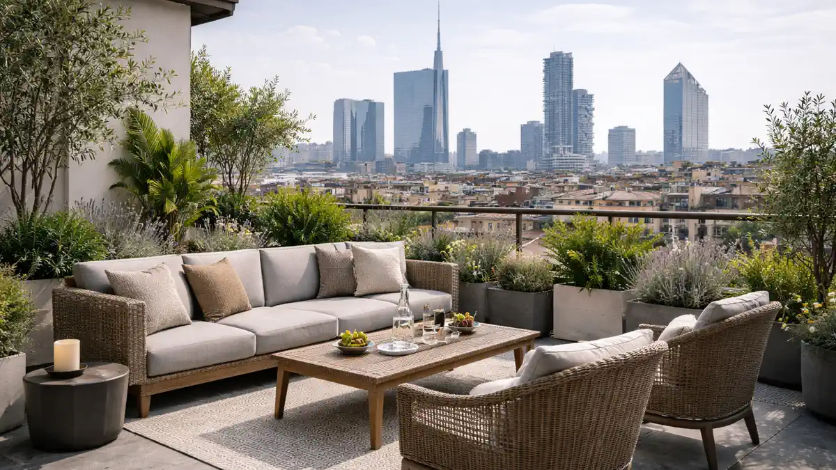 Квартира с террасой в Милане: вид на город и зона отдыха на крыше