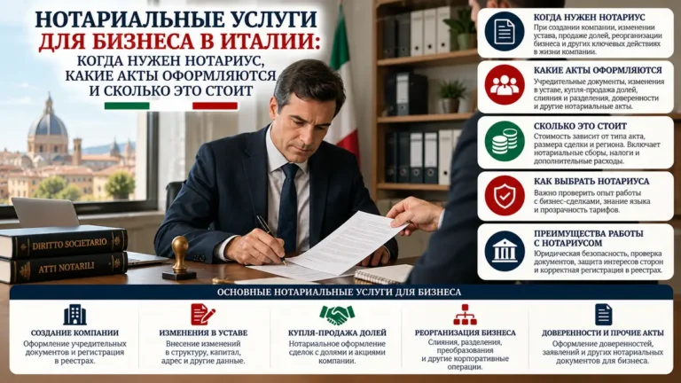 Нотариальные услуги для бизнеса в Италии: когда нужен нотариус, какие акты оформляются и сколько это стоит