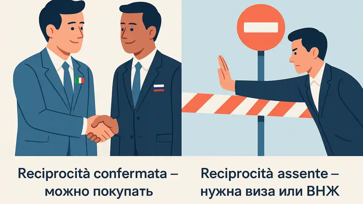 Иностранец с документами на фоне итальянского дома — покупка недвижимости в Италии с учетом договора взаимности