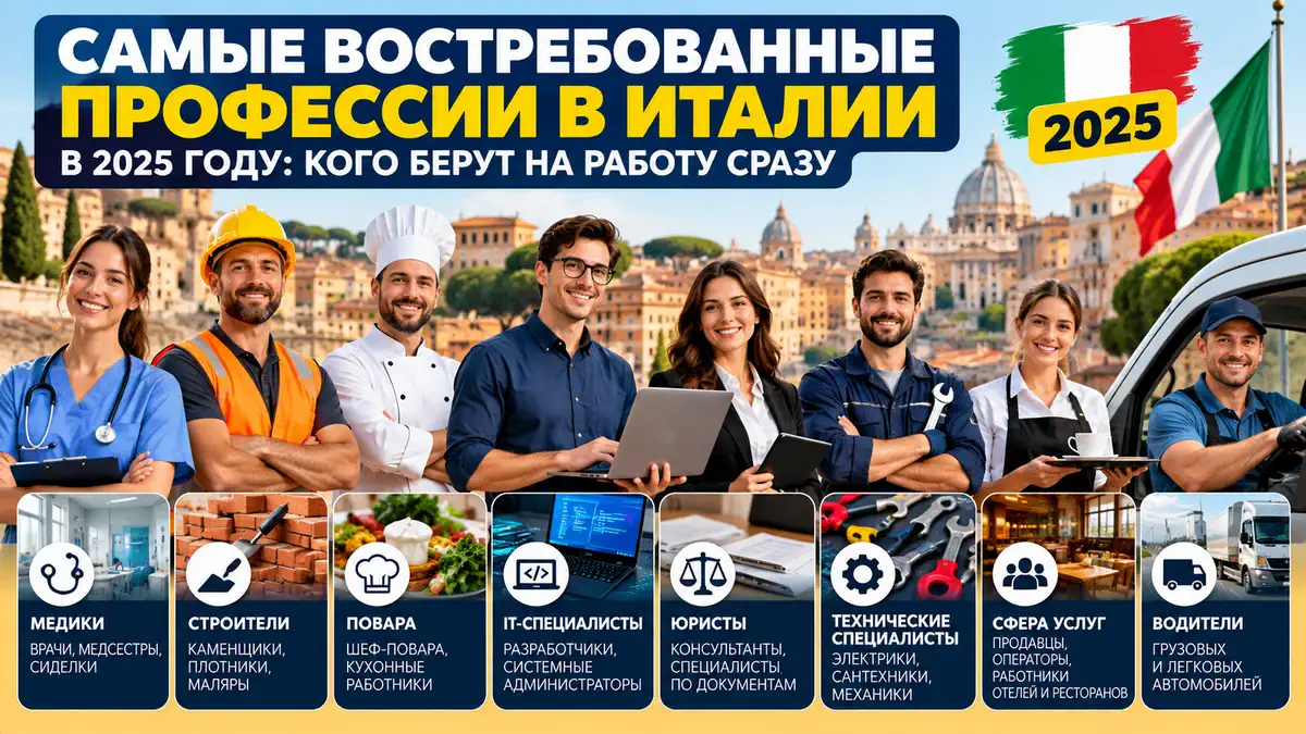 Инфографика с самыми востребованными профессиями в Италии в 2025 году