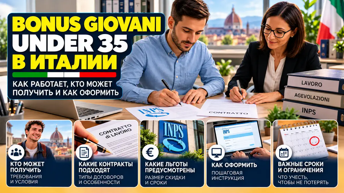 Молодой сотрудник и работодатель подписывают контракт в офисе в Италии программа Bonus Giovani