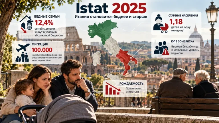 ISTAT 2025: Италия стареет, семьи меняются, а бедность остаётся высокой