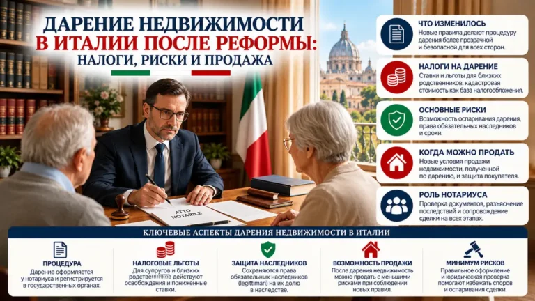 Дарение недвижимости в Италии после реформы 2025 года: налоги, риски и продажа