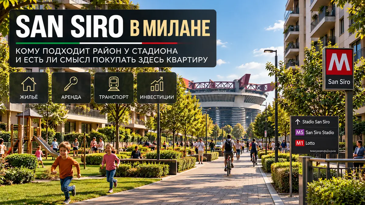 Жилые дома и зелёные зоны рядом со стадионом San Siro в Милане