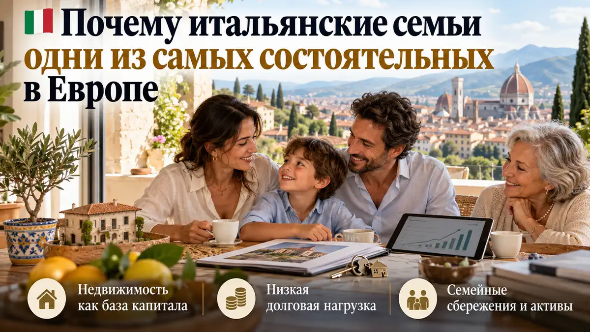 Богатство итальянских семей: жилые дома Италии, недвижимость, сбережения и семейный капитал.