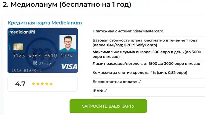 🥈 Mediolanum – Бесплатно в первый год