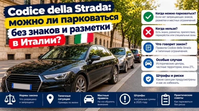 Парковка без знаков и разметки в Италии: когда разрешена, где запрещена и какой штраф