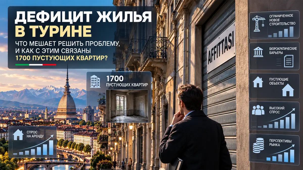 Пустующие квартиры в Турине на фоне городского пейзажа