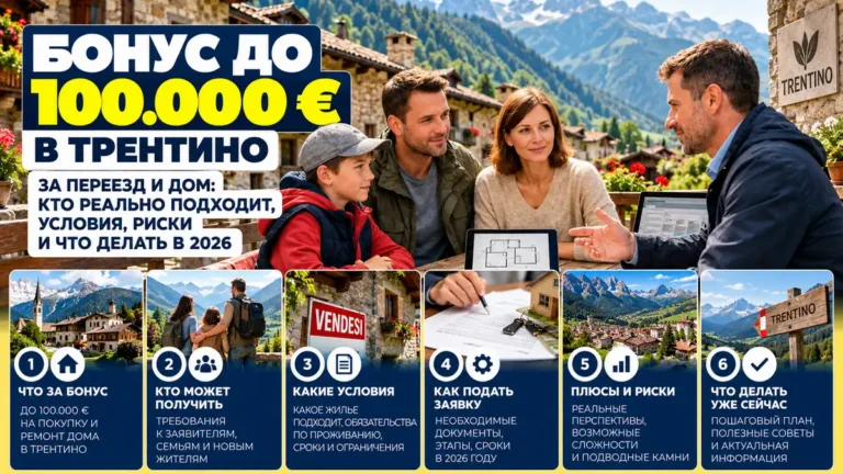 Бонус до 100.000 € в Трентино за переезд и дом: кто реально подходит, условия, риски и что делать в 2026