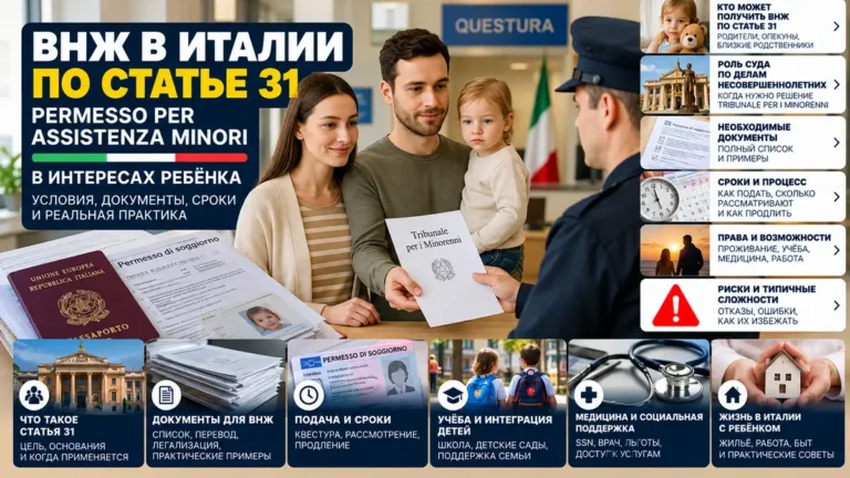 ВНЖ в Италии по статье 31: permesso per assistenza minori в интересах ребёнка