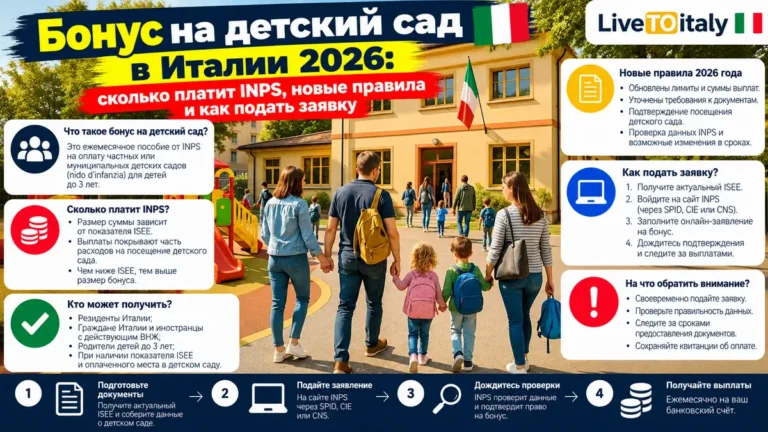 Бонус на детский сад в Италии 2026: выплаты INPS до €3 600, ISEE и заявление