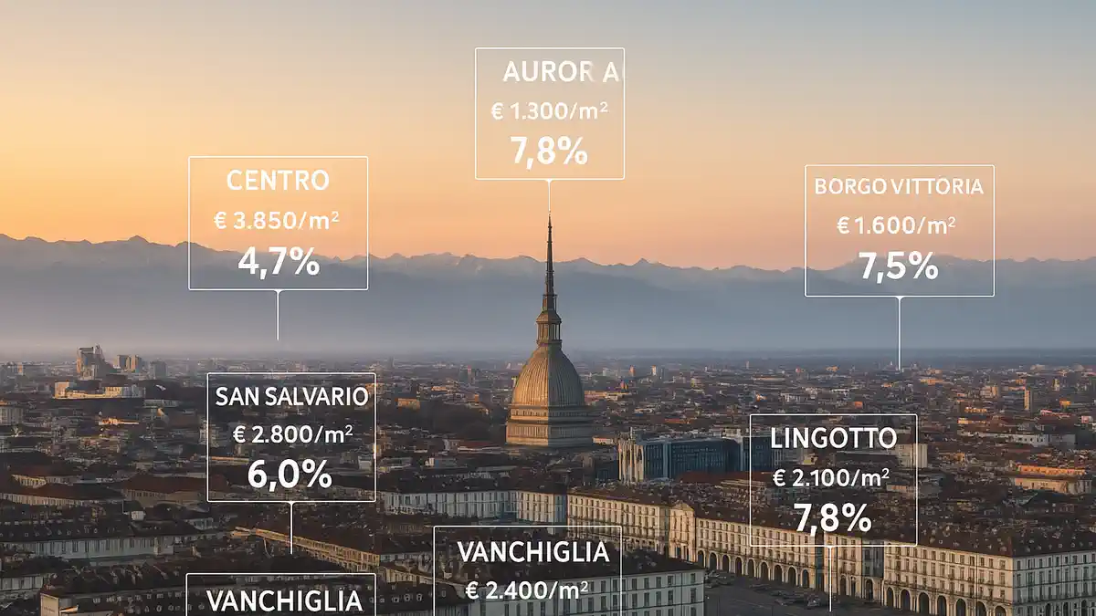Доходность аренды в Турине 2025 - карта зон с ценами и ставками
