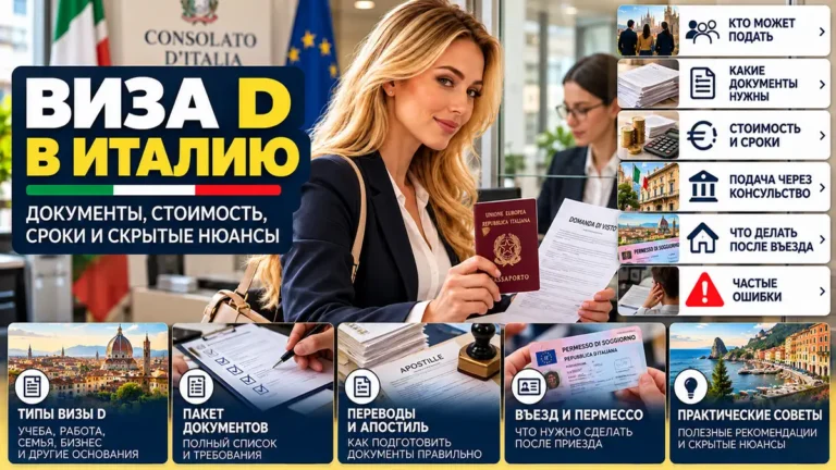 Виза D в Италию в 2026 году: документы, стоимость, сроки и подача