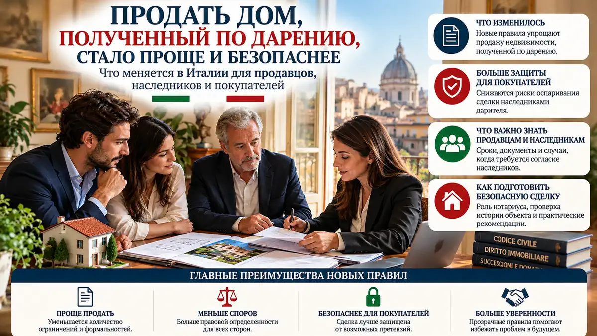 Продажа жилья после дарения в Италии просто о новых правилах