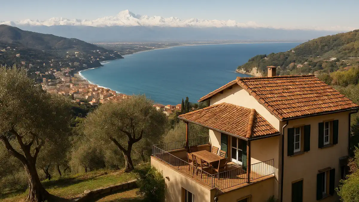 Пятый пояс Турина море, Альпы и озёра Италии Панорамный вид Лигурийской ривьеры и Альп, символизирующий жизнь между морем и горами, пятый пояс Турин