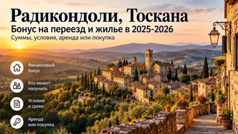 Радикондоли, Тоскана: бонус на переезд в 2026-2027 году - покупка или аренда жилья