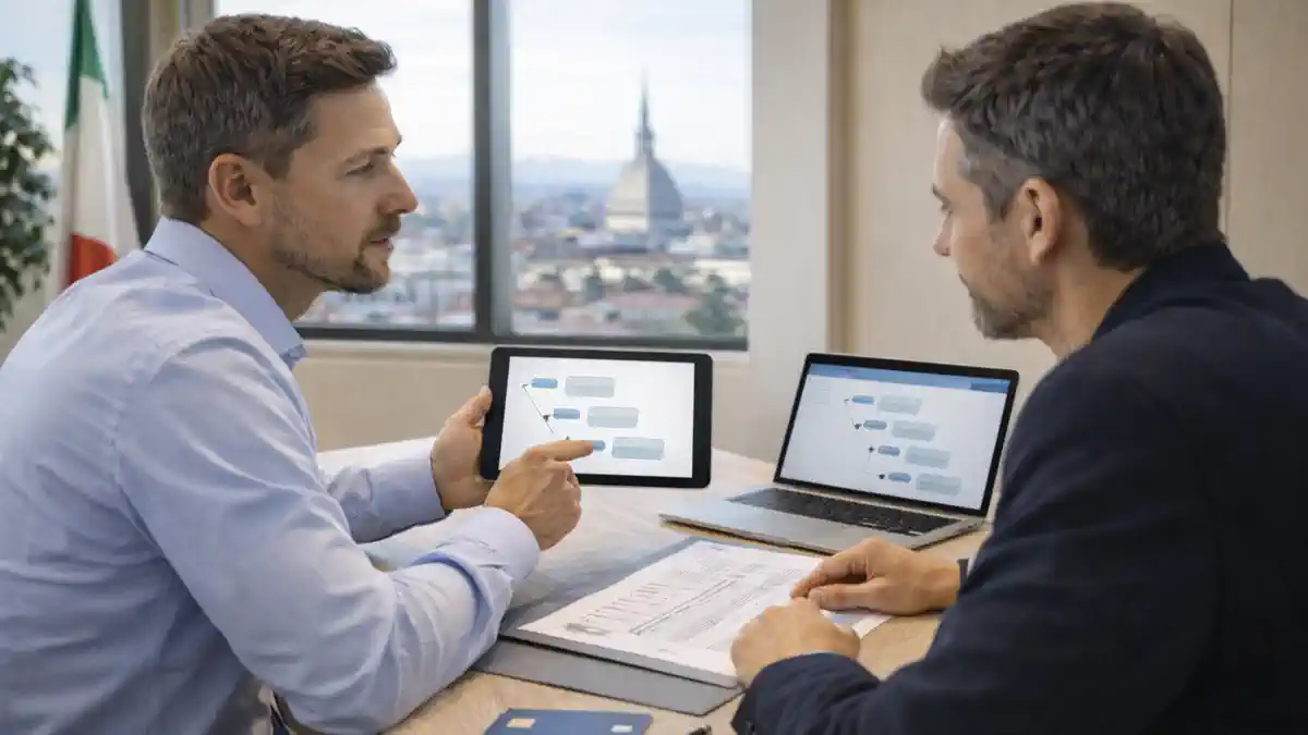 ВНЖ по работе в Италии: документы и план действий. Консультация в современном офисе, спокойная деловая атмосфера