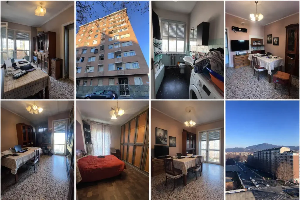 фасад кирпичного дома на Corso Grosseto в районе Borgata Vittoria Турин