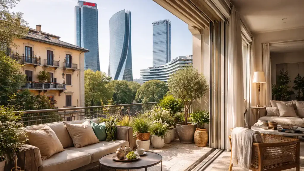 квартира рядом с CityLife в Милане с видом на современные башни и городской premium-район